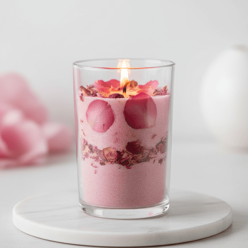 rose scented candle sand