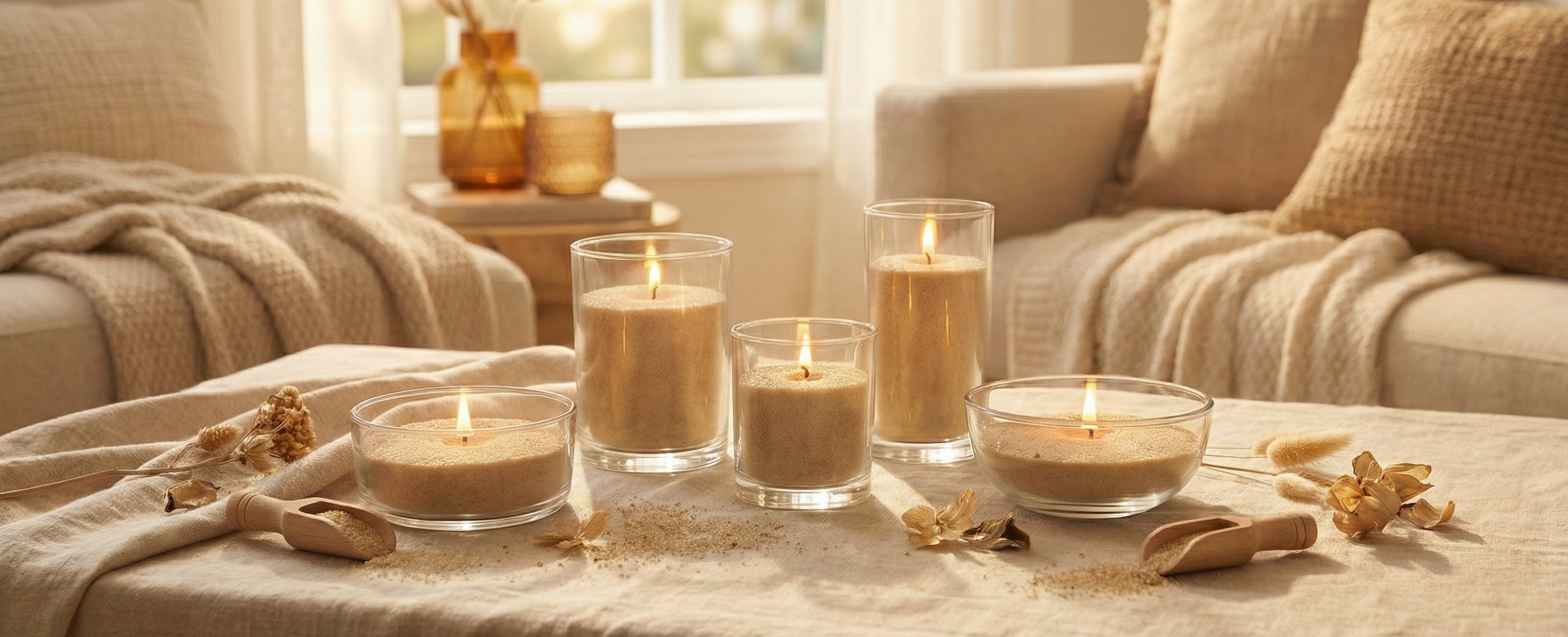 Sand candles in glass vessels